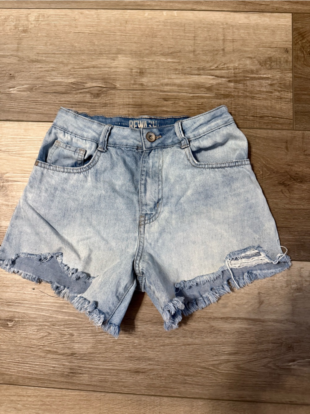 Rewash Light Blue High-Waist Frayed Denim Shorts